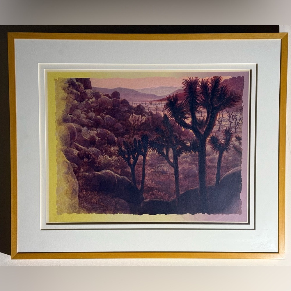 Sunset Desert Joshua Trees Acrylic with Wood Frame by Ron Pekar